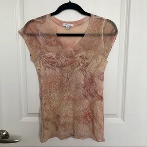 Dress Barn blush floral mesh and lace top small